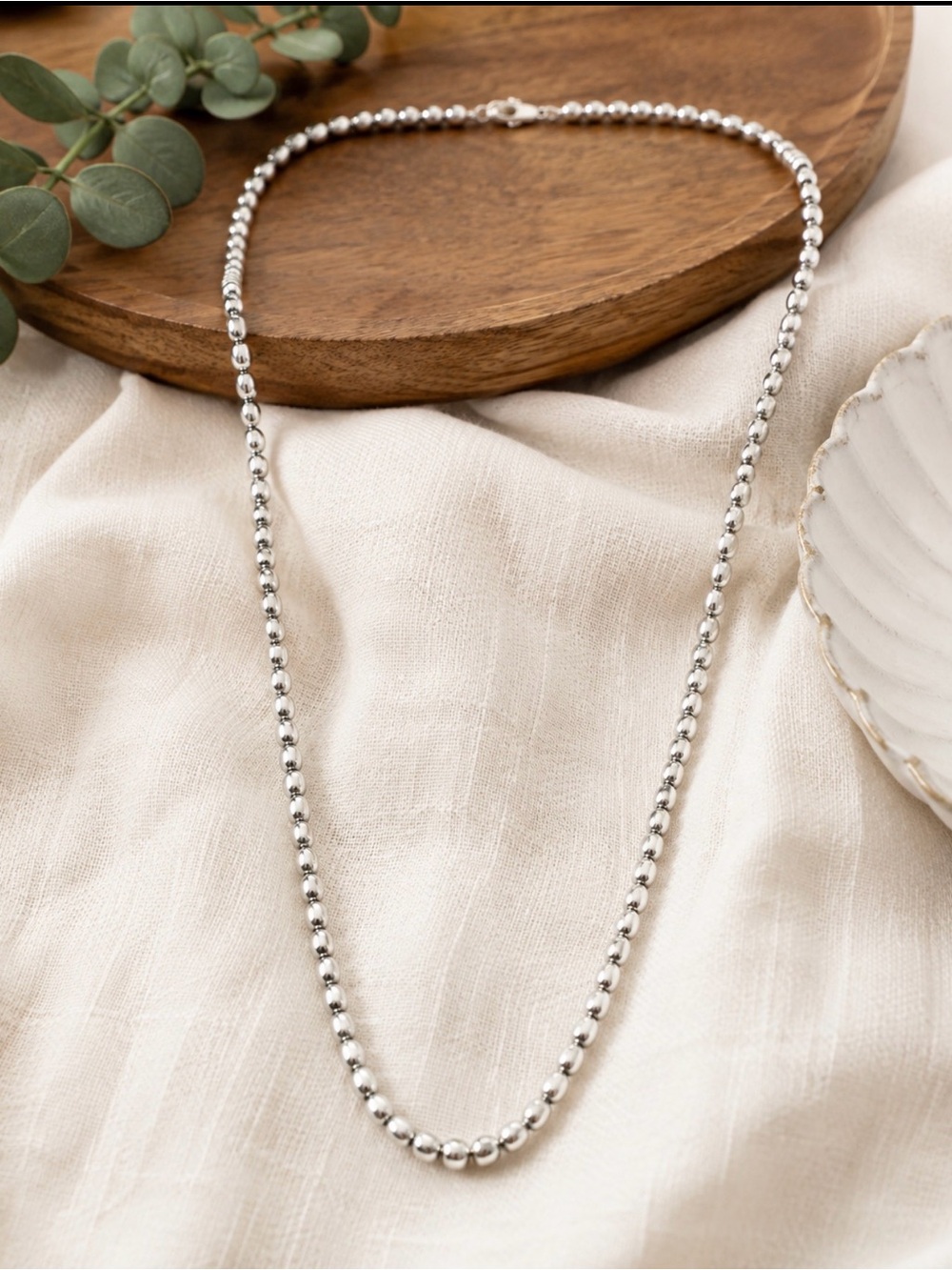 STERLING SILVER 925 RICE BEAD NECKLACE CLASSIC CHIC LAYERING EFFORTLESS